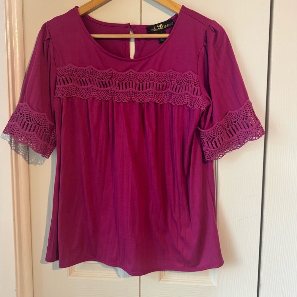 Cato Magenta Lace Accent Blouse